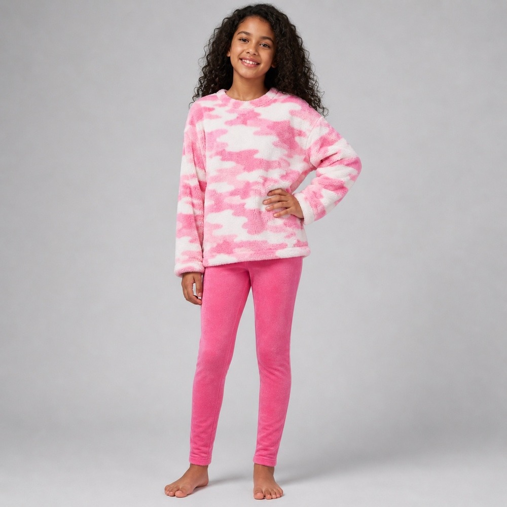 Lucky Brand Girls Youth 2 Piece Plush Top and Legging Set Pink Camo Size L 14/16
